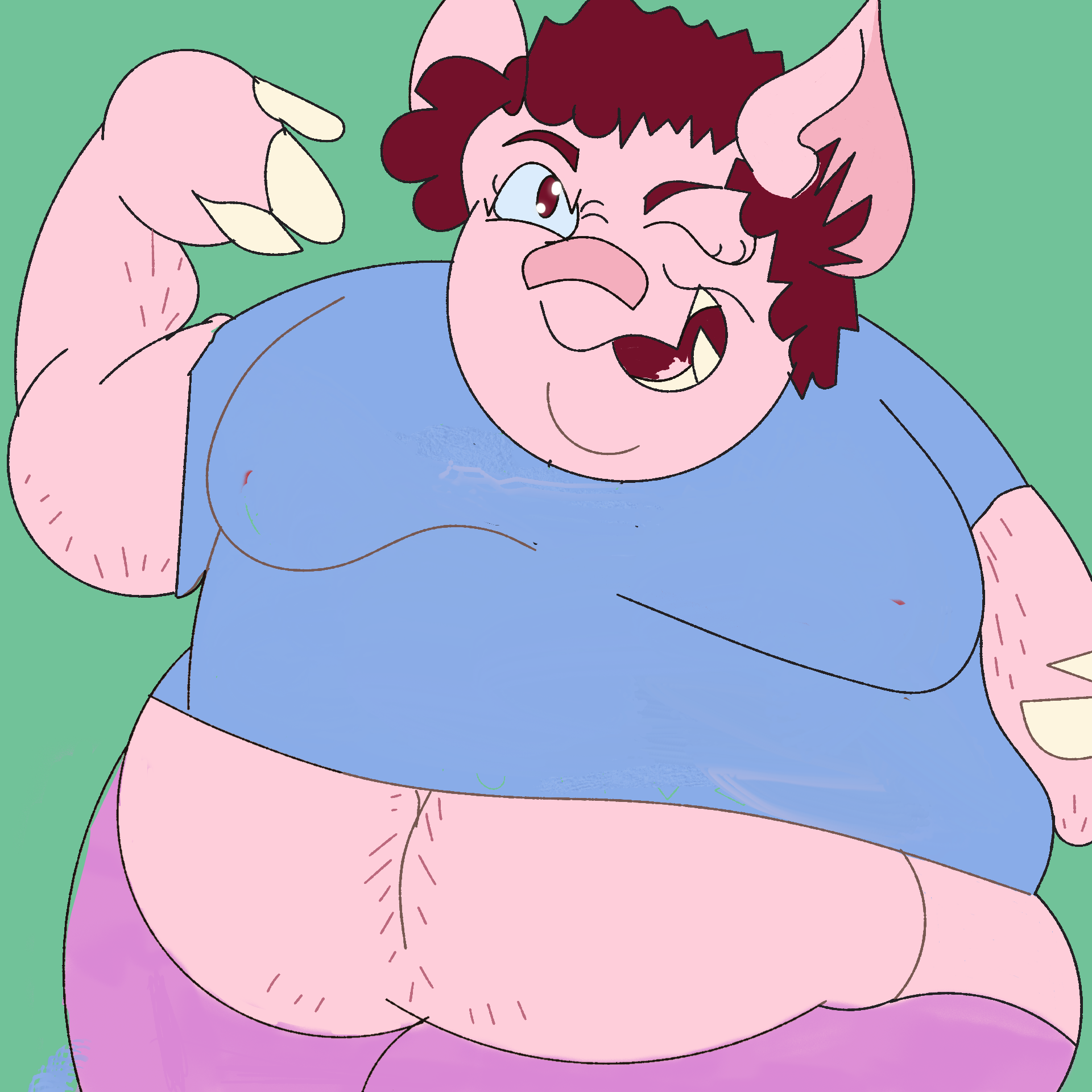 digital sketch of a pig furry