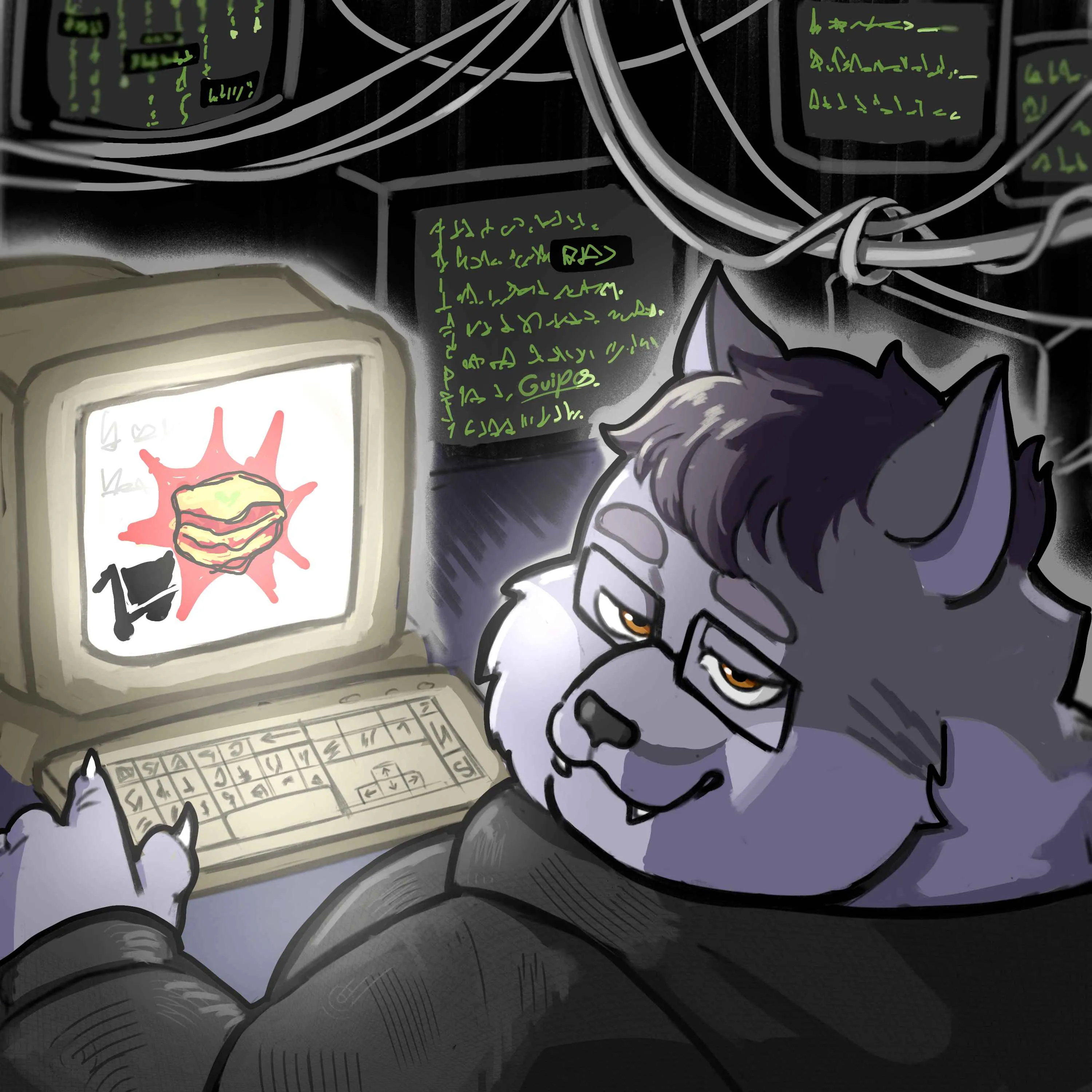 my character revy drawn by guipo on artfight. he's ordering a lasaga